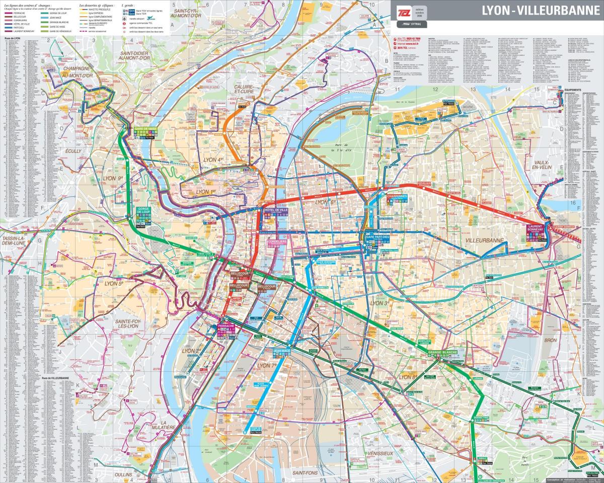 Lyon autobusų maršruto žemėlapį