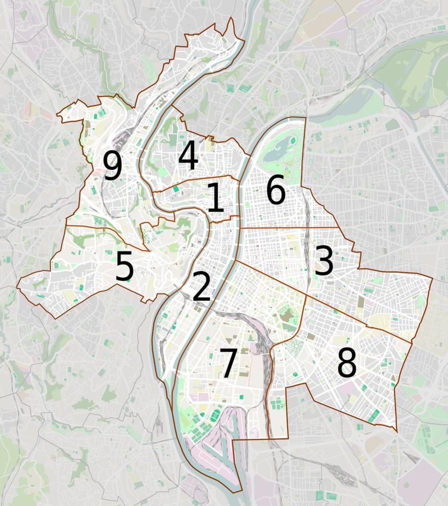 žemėlapis Lyon " arrondissements