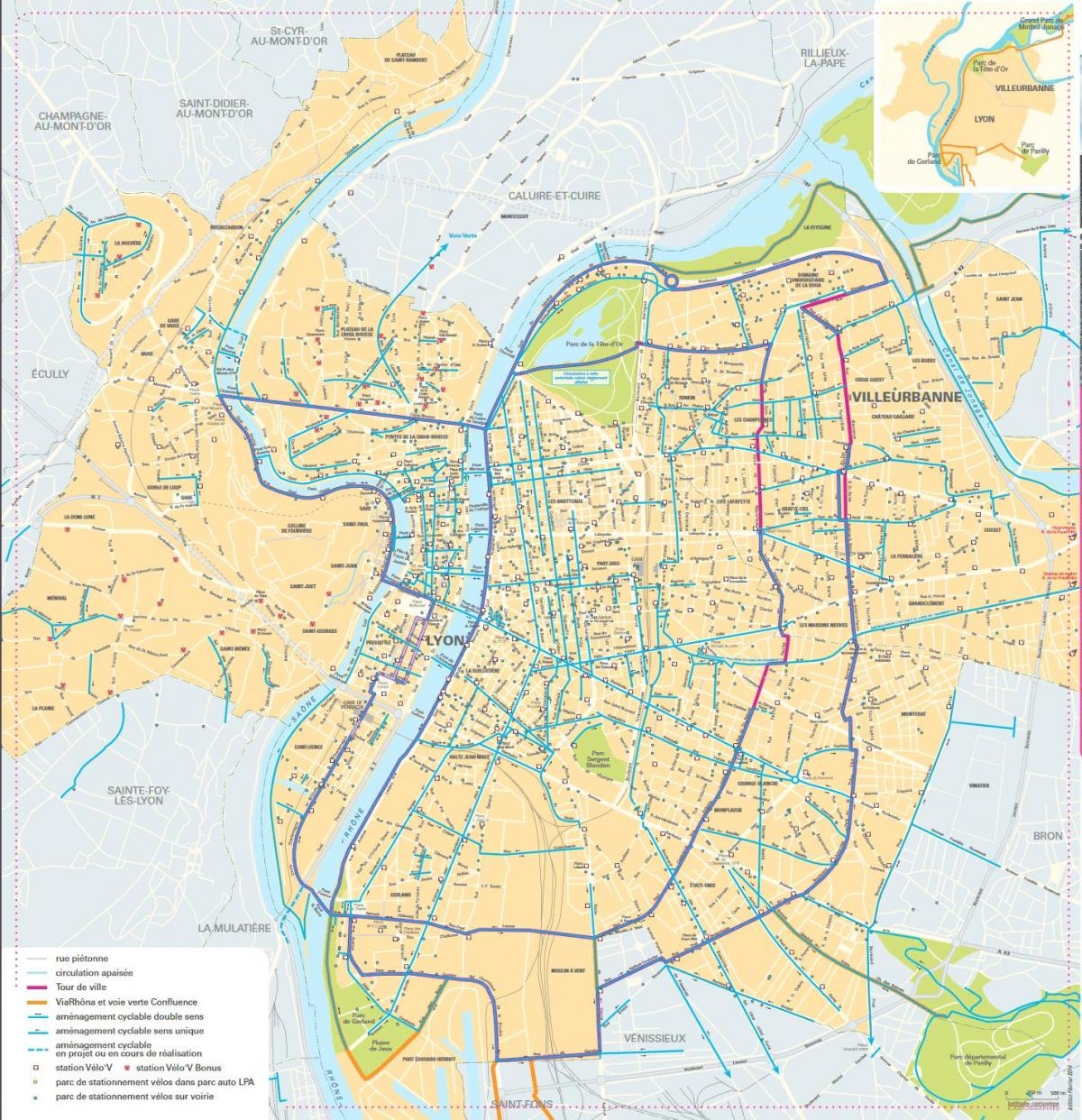 žemėlapis Lyon dviratį