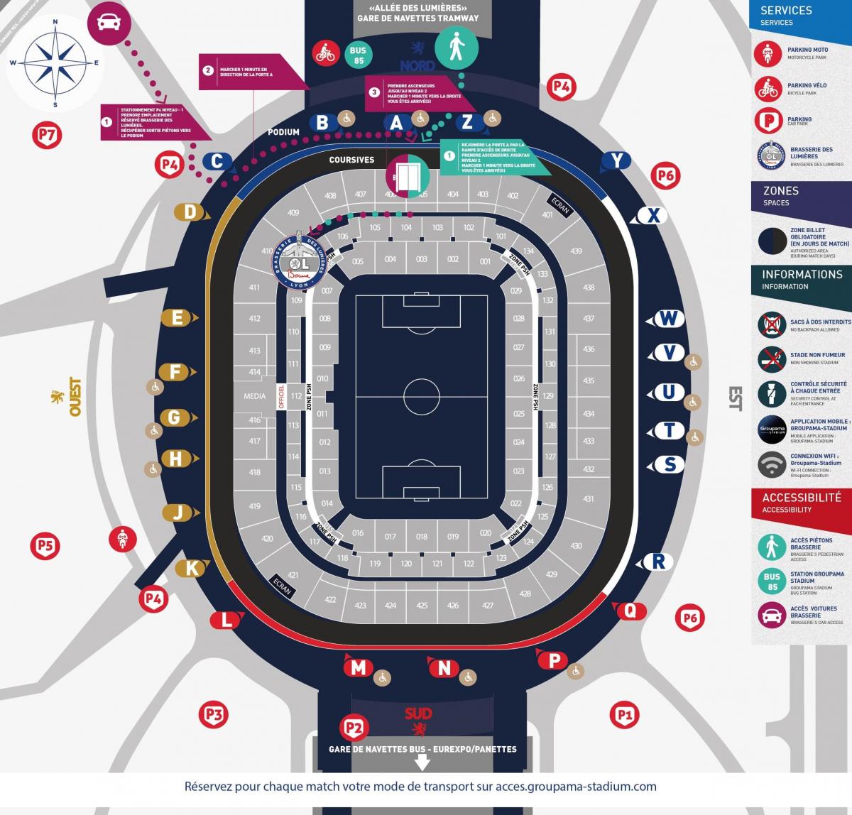 žemėlapis Lyon stadionas