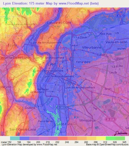 žemėlapis topografinis Lyon
